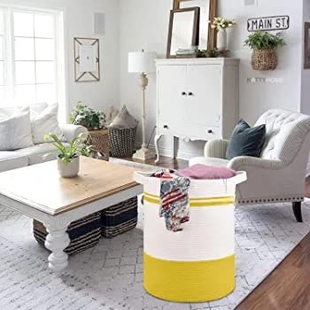 Image of Laundry Basket for Storage, High Storage Basket, Laundry Hamper with Handles, 15X 17, Cotton Rope Basket, Woven Laundry Basket, Toy Basket, Clothes Baskets,Woven Basket, Yellow