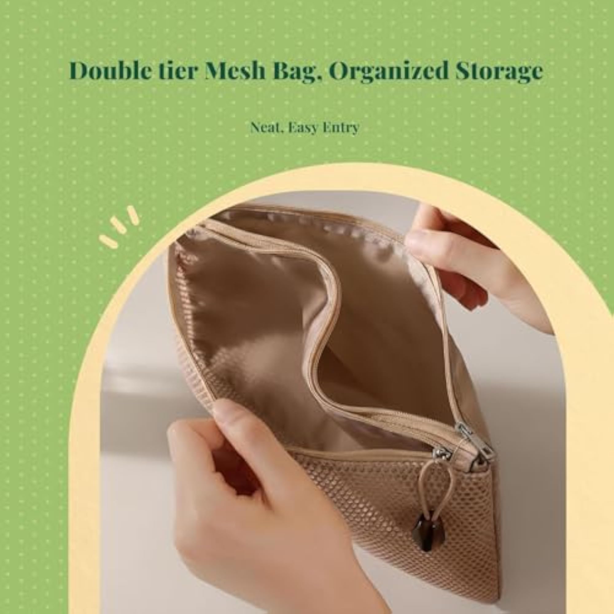 Mini Double Fastener Mesh Organizer Travel Cosmetic Case