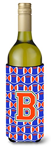 Caroline's Treasures CJ1083-BLITERK Letter B Football Green, Blue and Orange Wine Bottle Hugger Bottle Cooler Sleeve Hugger Machine Washable Collapsible Insulator Beverage Insulated Holder