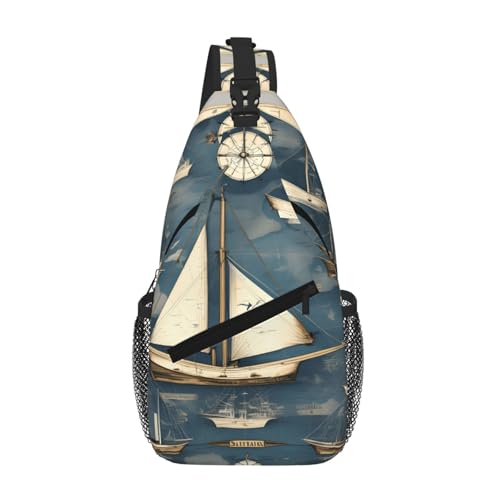GaxfjRu Mochila cruzada pequeña con estampado de mapa de velero náutico, bolsa de pecho, riñonera para exteriores