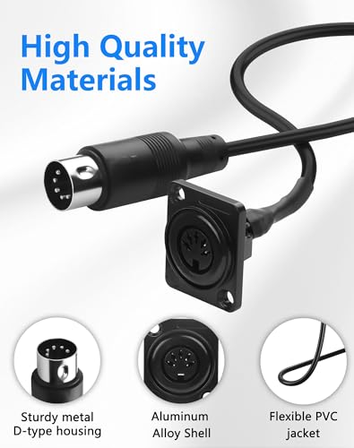 CERRXIAN 5 Épingle DIN MIDI Câble d'extension, panneau de type D femelle à mâle 5-Pin MIDI Adaptateur audio pour clavier, synthétiseur, pédalier, piano & Guitare - 1.64FT