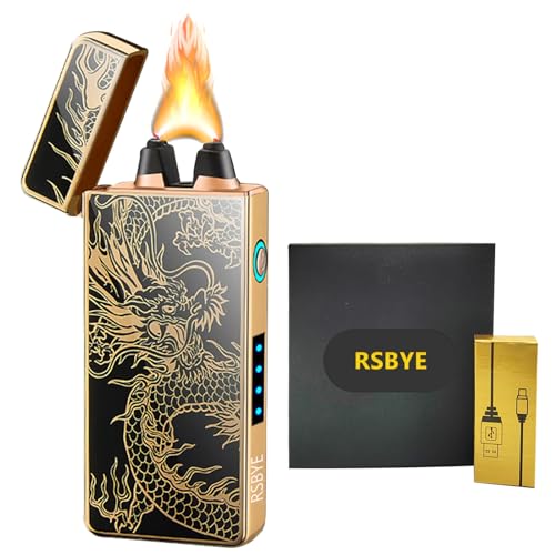 RSBYE Excellent Briquet Tempête Haute Puissance, Briquet Electrique avec Indicateur de Batterie, Briquet Electrique Rechargeable USB, Briquet Personnalisé pour Homme, Cadeau Homme (Dragon)