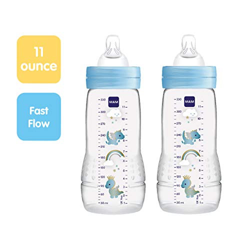 MAM Easy Active Bottle 11 oz (2-Count), Fast Flow Baby Bottles with Silicone