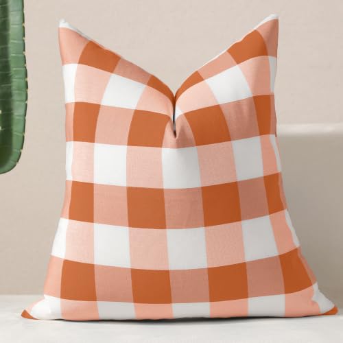 vctops Orange Buffalo Check Plaid Decorative Throw Pillow Covers 18x18 Inch Farmhouse Gingham Square Cushion Cover Pillowcase for Sofa Bedroom Couch (Orange Check,18"x18")