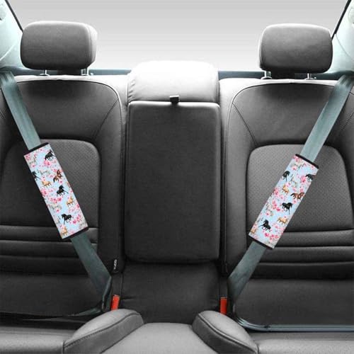 Image of AFPANQZ Horse Cherry Blossoms 2 Pack Car Seat Belt Pads Covers Harness Universal Fit Cute Safety Seatbelt Comfortable Pads Cushion for Adults Kids Non-Slip Shoulder Straps