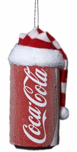 Kurt Adler Red 3.5" Coca-Cola Can With Santa Hat Christmas Ornament