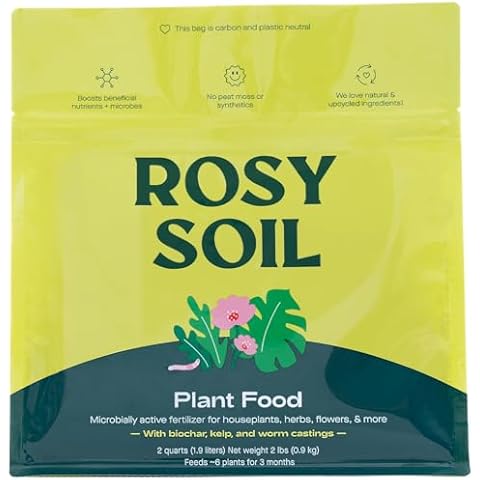 Rosy Soil Plant Food - Microbially Active Fertilizer for Houseplants, Herbs, Flowers – Enriched with Biochar, Kelp, and Worm Castings – Organic Food for Healthy Growth – 2 Quarts Cover