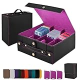 Cieex Trading Card Storage Box 2100+, 3-Row Card Deck Box with 10 Dividers & 3 Stoppers & 1 Dice Tray, Leather Commander Cards Box for MTG TCG YuGiOh Sport Cards, Portable Handle for Card Collectors
