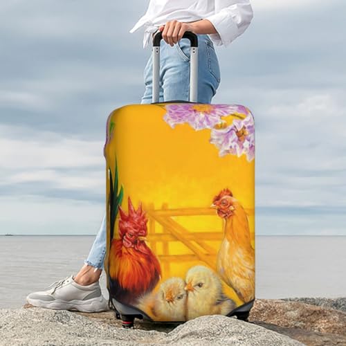 The Chicken Family Rooster Hen And Chicks Luggage Cover Washable Elasticated Luggage Covers for Suitcase TSA Approved Stylish Scratch Resistant Luggage Case Protector 7