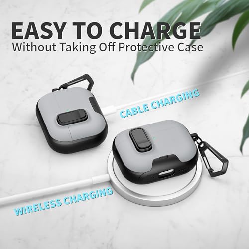 Image of for AirPods Pro 3 Case with Lock,TPU Leather Texture Durability Anti-Lost & Shockproof Protective Cover Accessories with Cleaning Kit in Keychain for Apple iPod Pro 3rd Generation 2025(Black /Grey)
