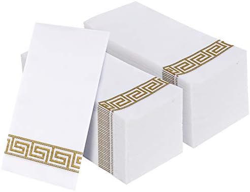 Vplus 200 PACK Guest Towels Disposable Bathroom, Decorative Bathroom Napkins, Soft and Absorbent Disposable Dinner Napkins Linen Like for Kitchen, Parties, Weddings, Christmas Party（Gold)