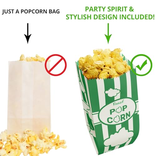 Image of CUSINIUM 1oz Emerald Green Paper Popcorn Bags (100-pack) - Carnival Theme - Customizable