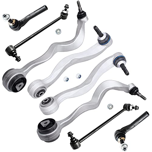 Image of Detroit Axle - 8pc Front Control Arms Kit for BMW 525i 528i 530i 535i 545i 550i M5, 4 Lower Rearward & Forward Control Arms 2 Sway Bars 2 Outer Tie Rods Replacement