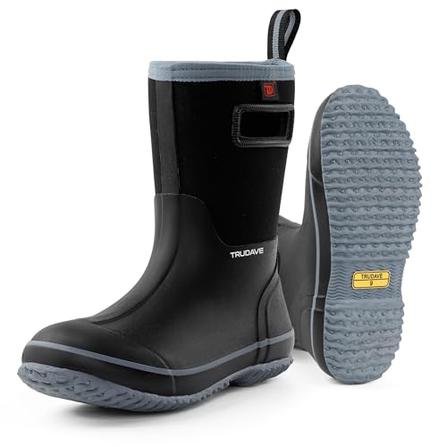 Rubber Boots for Men, Warm 4.5mm Neoprene Waterproof Insulated Rain Boots, Mid Calf All-Season Mud Boots for Outdoor Work Hunting (Size 6-13)