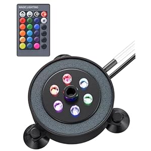Pawfly Aquarium Air Bubble LED Light Fish Tank Underwater Bubbler Light Aquarium Air Stone Disc with 4 Lighting Modes & 16 Color Changing Effects Multi-Colored Bubbling Light for Fish Tank Decoration