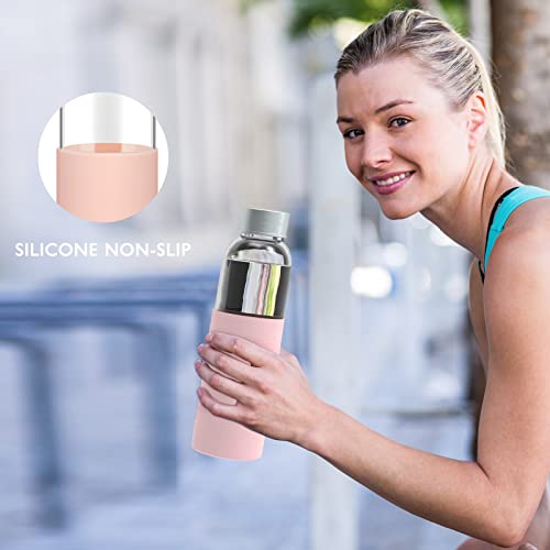 Luxfuel 18 oz Glass Juice Bottles with Lids and Silicone Sleeve, 6 Pack Reusable Clear Glass Water Bottles with Stainless Steel Cap for Juicing, Refrigerator,100% Leak Proof, BPA Free Drinking Bottle - Thumbnail 6