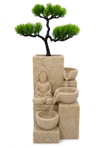 Image of eCraftIndia Buddha Bonsai Tabletop Water Fountain for Home Decor, Indoor Cascading Waterfall Fountain with Buddha Statue & Decorative Tree, Living Room, Bedroom, Office & Meditation Decor