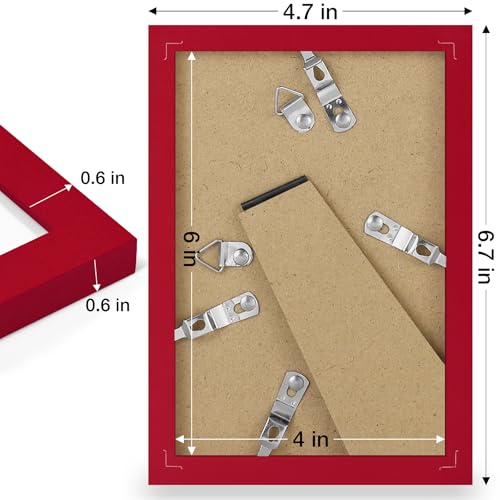 decorUhome 4x6 Picture Frame, Display Pictures 3.5x5 with Mat or 4x6 without Mat, Wall & Tabletop Display Photo Frame, Red, 1 Pack