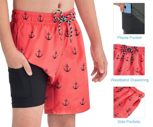 Image of Cozople Boys Swim Trunks Compression Liner Swim Shorts Quick Dry Bathing Suit with Boxer Brief Swimwear 2-20T