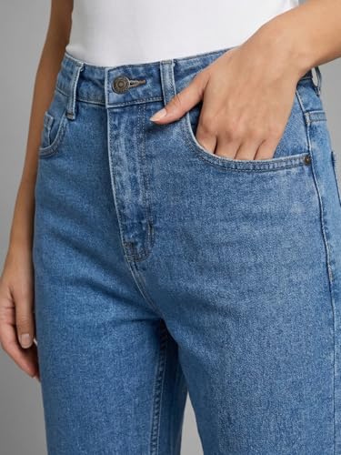 Image of Urbano Fashion Women's High Rise Straight Fit Washed Jeans Non-Stretchable