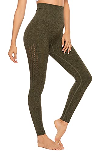 SEASUM Mallas Deportivas sin Costuras con Malla, Pantalones de Yoga Cintura Alta Opacos Transpirables Compresión Ajuste Fino, para Correr Pilates Fitness, M2040-Verde S Cover