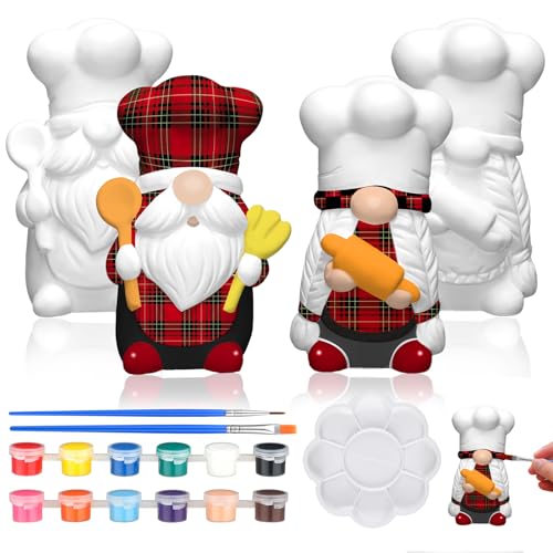 Kit de figuras de cerámica Chef Gnome para pintar 2 piezas 4 in miniatura 1