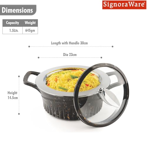 Image of SignoraWare Master Lock BPA Free Plastic Casserole | Inner Stainless Steel With Borosilicate Glass Lid | Microwave Safe | Airtight Lid | Ideal for Storing Chaptti & Curry (1.5 Ltr | Black)