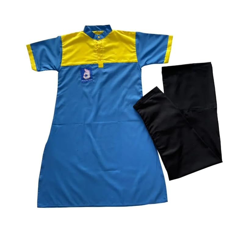 BPCL Petrol Pump Ladies Uniform Set Kurta Salwar | Sky Blue Yellow Half Sleeve Workwear | Regular Fit Cotton Blend Staff Uniform for Women-picture-43