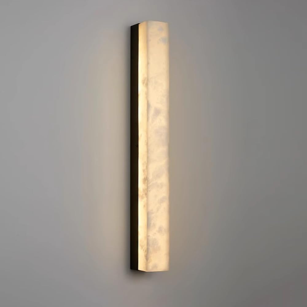 GUOGUOSM Nordic Industrial Style Alabaster Wall Sconce, 23.6in Marble Copper Wall Light, Creative Rectangular Wall Lamp, Bedside Living Room Entrance Decorative Lighting Fixtures