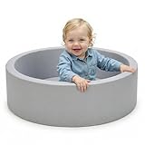 Wilwolfer Bällebad für Kleinkinder: Faltbares Baby-Bällebad – rundes, weiches Spielbällebecken – Schaumstoff weiches Spielbällebeckenfür Babys – weicher Memory-Schaum – drinnen/draußen (grau)