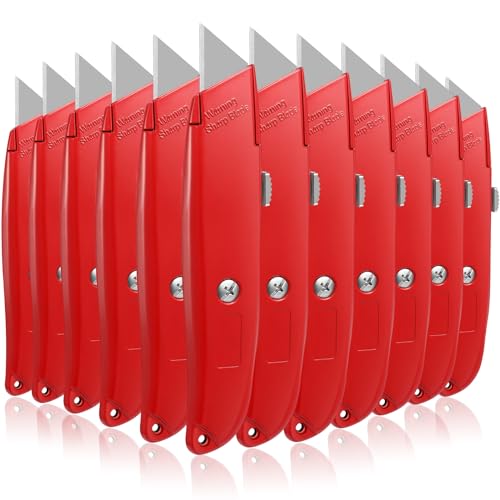 Image of Lasnten 12 Pcs Box Cutter Bulk Retractable Utility Knife Heavy Duty Aluminum Alloy Carpet Knife Package Opener Cutter Blade for Cardboard Plastics Cartons DIY Home Warehouse Office(Red)