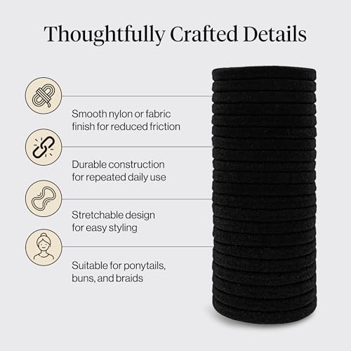 Kitsch Nylon Hair Ties No Damage, Stretchable Hair Bands, 20 Pcs, Black - image 4