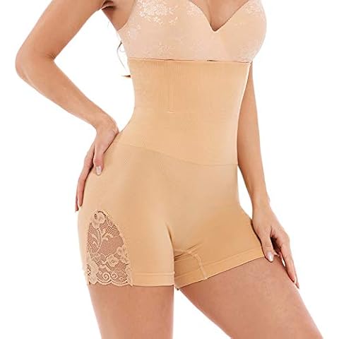 GOLD CARP Women's Shapewear High-Waisted Tummy Control Bodyshaper Butt Lifter Sexy lace Underwear Beige UK(8-12) M/L Cover