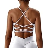 Vertvie Damen Sport BH Rückenfrei Push Up Sport Bustier BH Gekreuzt Rücken Gepolstert Gym Top BH Fitness Backless Sports Bra Workout(Weiß,S)