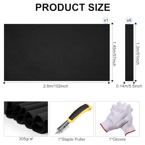 Pool Table Felt,8.53\'/ 9\' Billiard Cloth with 6 Pcs Cloth Strips and Staple Remover,Gloves,Pool Table Felt Replacement kit for Bars Clubs Family (Black, 8.53FT)