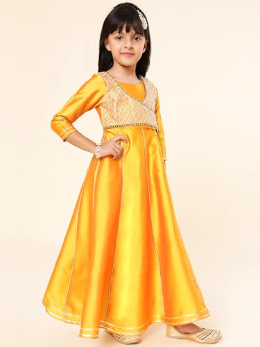 Image of A.T.U.N. (ALL THINGS UBER NICE) Girls Woven Design Gota Jacket Maxi Anarkali Gown