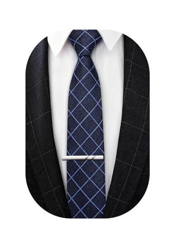 Image of Barry.Wang Skinny Ties for Men Wool Blend Herringbone Necktie with Tie Clip