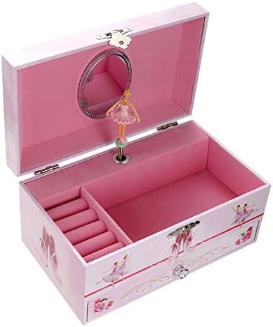 TAOPU Sweet Musical Jewelry Box with Pullout Drawer and Dancing Ballerina Girl Figurines Music Box Jewel Storage Case for Girls