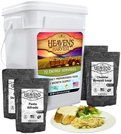 Heaven’s Harvest — 72 Serving Entree Kit, 25 Year Shelf Life, Portable Freeze-Dried Food, Emergency Food Supply, Perfect for Camping (Real Non-Perishable Meals)
