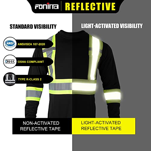 Fonirra Long Sleeve Safety T Shirt Reflective High Visibility Construction Work Shirt Ansi Class 2 For Men(Black,L) #TOP4