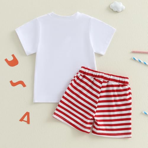 Image of 4th Of July Toddler Boy Outfit Popsicle American Flag T-Shirt and Gingham Plaid Shorts Set Independence Day Clothes