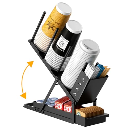 RCHYFEED Cup and Lid Holder with Straw Holder, Metal Cup Holder for Countertop, 5 Compartment Coffee Station Organizer Cup Holder for Coffee Bar Accessories, Disposable Cup Lid Organizer - Image 8