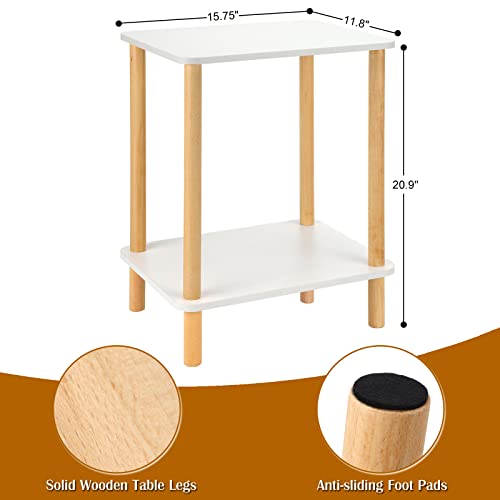Fixwal Side Table 2-Tier Tall End Table With Storage Rack Wooden Nightstand White Bedside Table For Living Room Bedroom Office No-Tool Assembly #TOP2