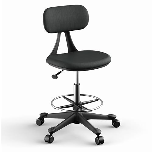 Image of Drafting Chair with Auto-Lock Gravity Wheel,Height Adjustable Standing Desk Chair,Tall Drafting Stool,with Back Support & Foot Rest,No Arms,for Studio,Lab,Office or Home