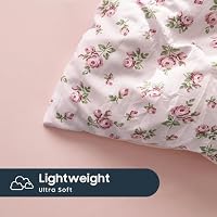 Wake In Cloud - Floral Comforter Set, Coquette Cottagecore Aesthetic Flower Shabby Chic Pattern for Women Teen Girls, Soft Lightweight Bedding, 3 Pieces, Pink, Full Size — image 7