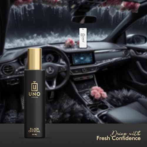 Image of Uno Aroma Black Crystal Car Perfume - Alcohol-Free, Long-Lasting Car Fragrance, Removes Odours, Toxin-Free & Easy to Use Hanging Card, No-Gas Car Perfume with 200+ Sprays, Lasts up to 90 days (30ml)