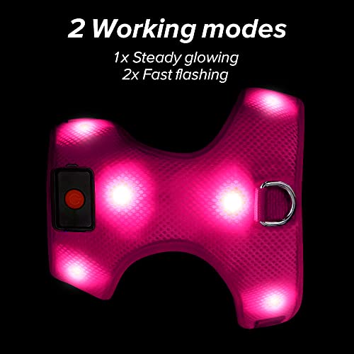 Bseen Light Up Dog Harness - No Pull Led Dog Harness, Rechargeable Led Dog Vest, Lighted Dog Walking Harness(Rose Red, Medium) #TOP5
