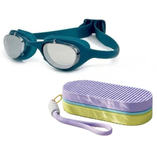 Image of First Lens Swimming Combo Kit Set with Swim Goggles & Swim Case for Men & Women - Purple Case & Blue Goggle