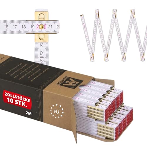 Metrie PERFEKT 10 Zollstock/Zollstöcke - Gliedermaßstab | Maßstab - 2m - Weiß - Duplex Teilung,...