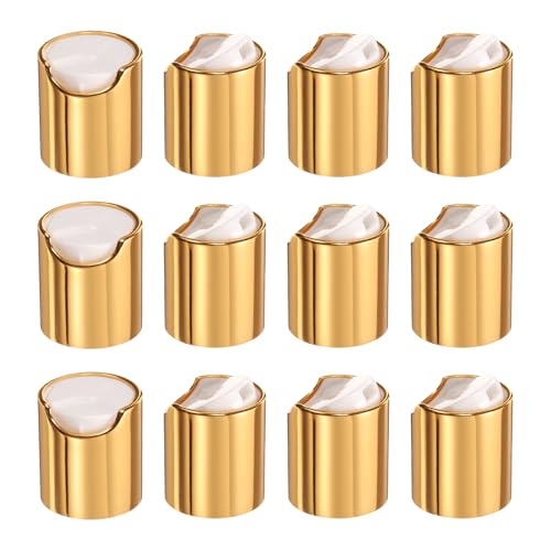 uxcell 12pcs Aluminized Plastic Disc Top Caps, 20/410 Replacement Press Caps Durable Dispensing Lids for Squeeze Bottles, Refillable Bottles, Plastic, Empty, Shampoo Bottles, Gold White